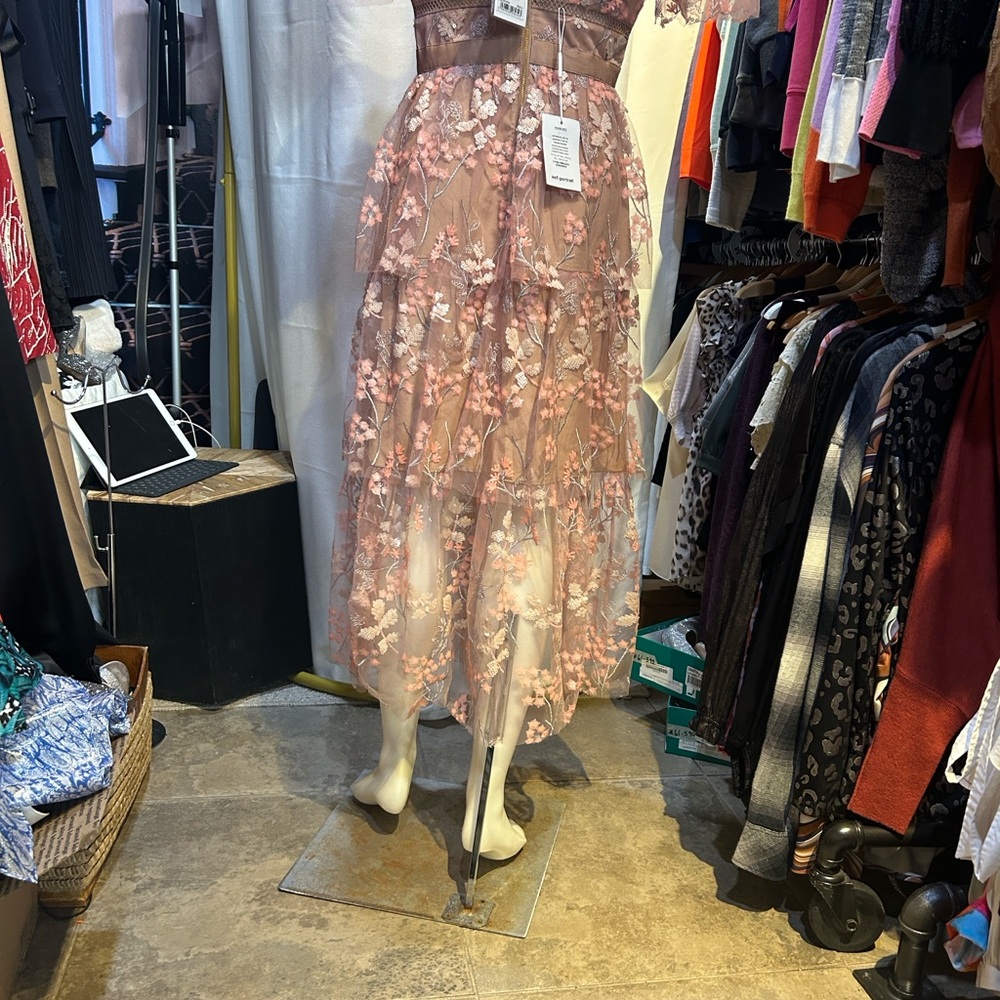 Self-Portrait Pink Floral Midi Dress - Picture 3 of 12